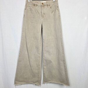 Risen Jeans 7/28 Beige Wide Leg Raw Hem